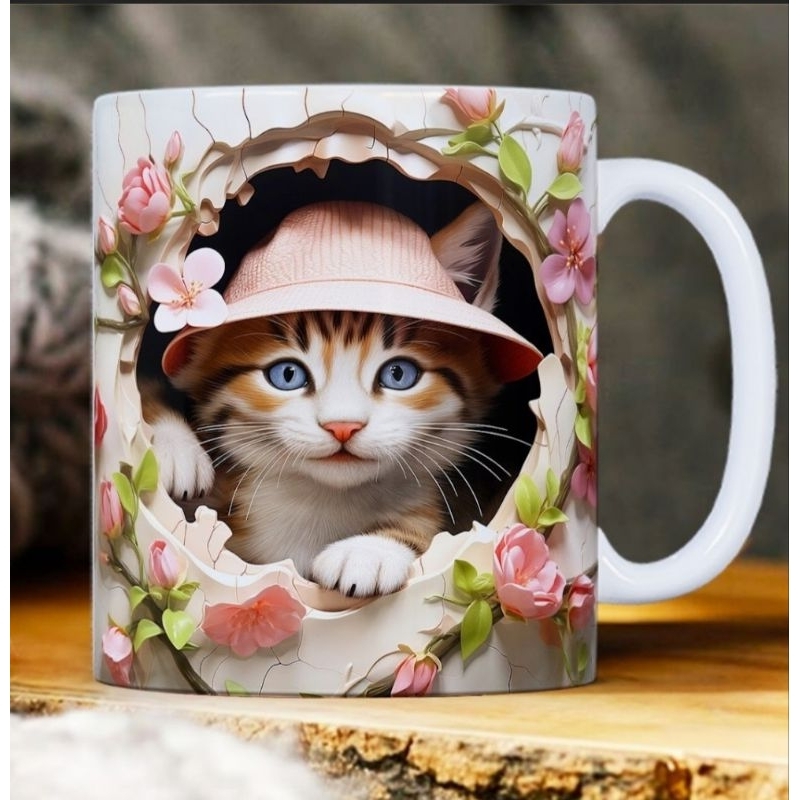 Caneca 3D Gatinha Rosa 325 ml Porcelana