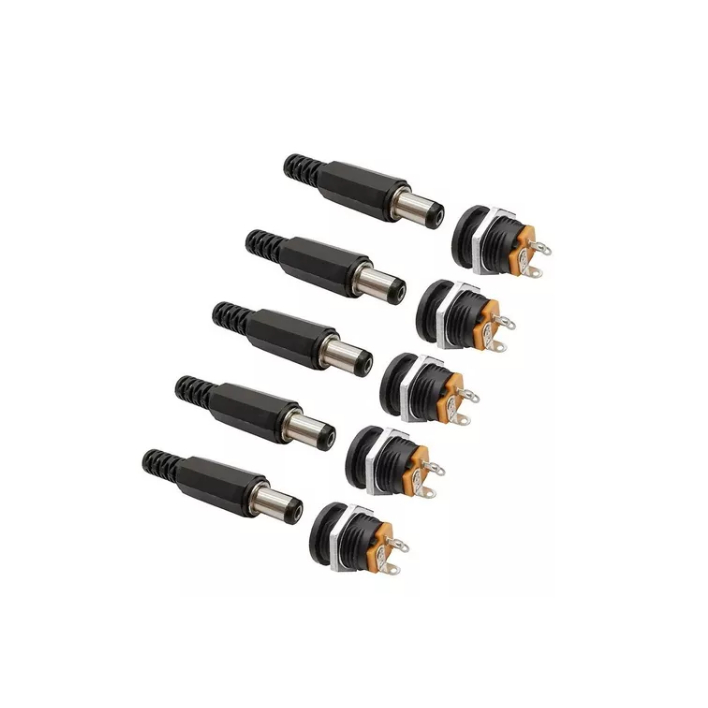 5 Conector Dc Jack Fêmea Pino Painel Rosca E 5 Plug P4 Macho
