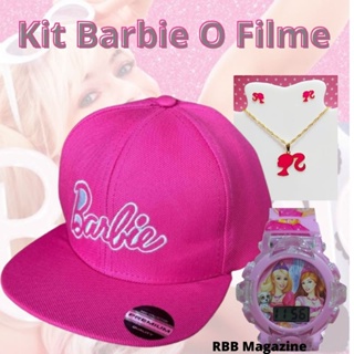Kit Barbie O filme Boné menina, relógio musical com luzes e folheado barbie brinco e corrente.