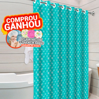 Cortina de Box 3D Azul Tiffany c/ ilhós