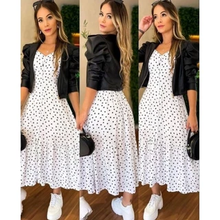 Vestido Femenino  Longo  Soltinho  Viscose Poa Bolinhas  Alcinha em Oferta na Shopee
