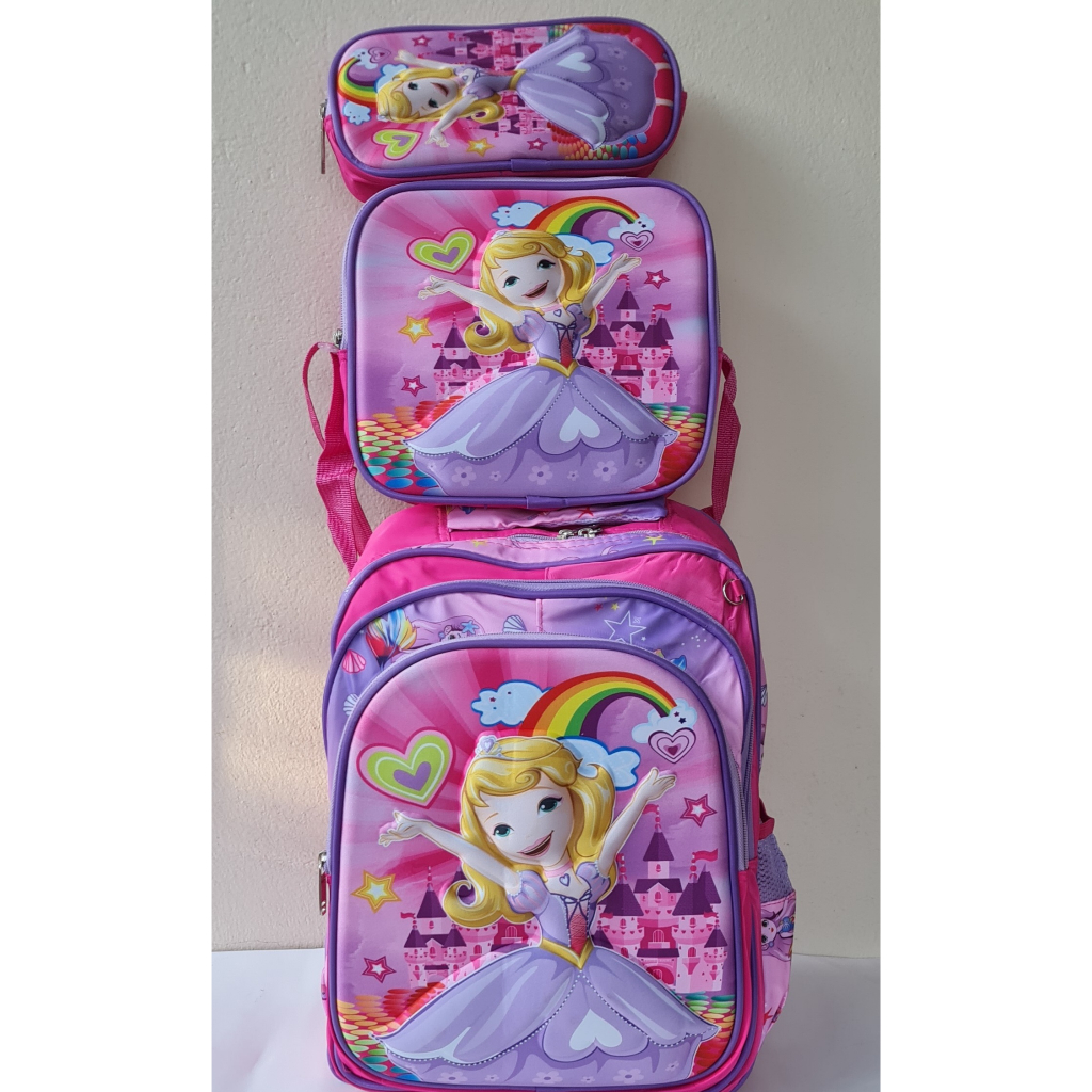 Mochila escolar infantil Menina 3D kit mochila + lancheira + estojo SEM Rodinha