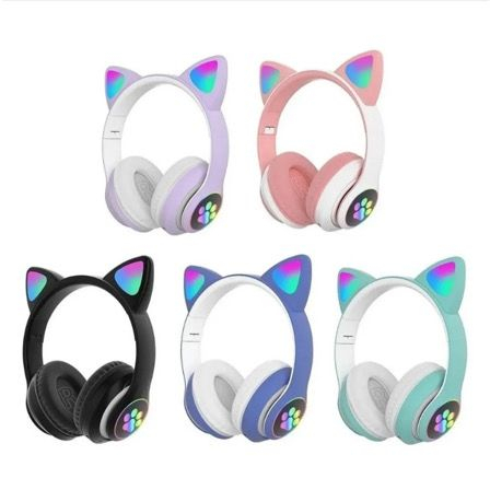 Headphone Orelha Gato Ear Cat Fone Ouvido Com Luzes Preto e Azul