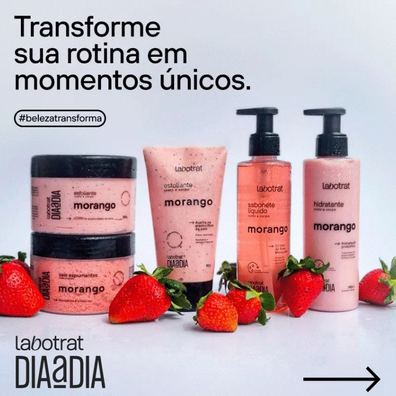 Kit Banho Labotrat de Morango (Auxilia na Elasticidade da Pele) Rosto e Corpo Dia a Dia
