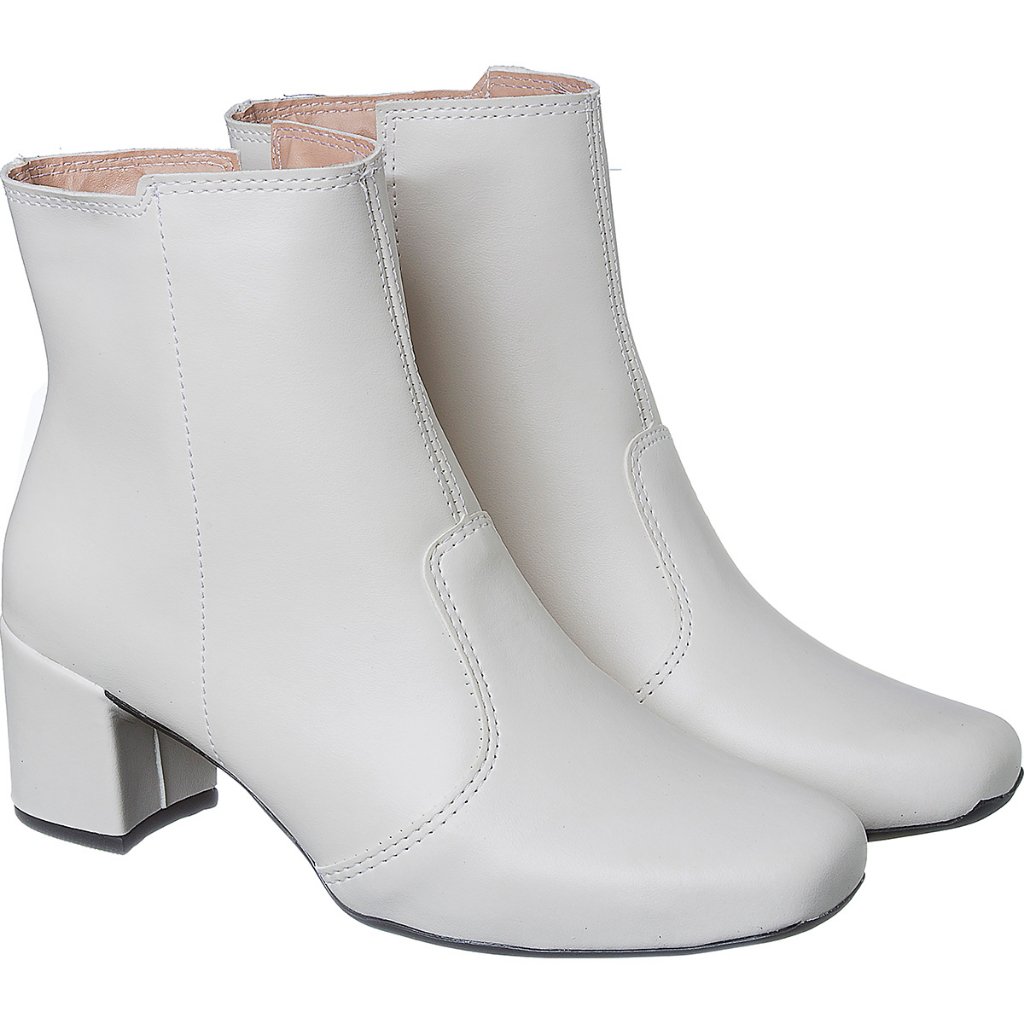 Coturno Feminino Confortável Salto Alto Grosso Bota Bico Quadrado Fashion Macia Zíper Botinha Blogueira Square Da Moda Inverno