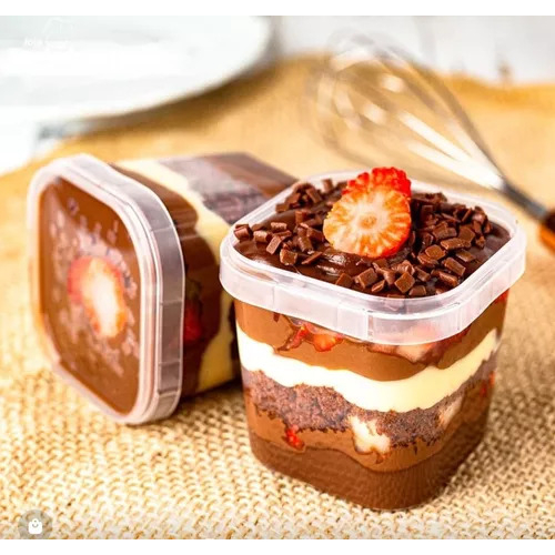 50 Potes Quadrado com Lacre 220 ml Bolo no Pote