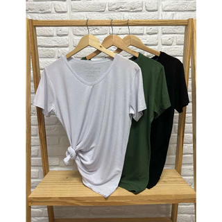 Camiseta T Shirt Feminina Gola V Viscolaycra Lisa Plus Size