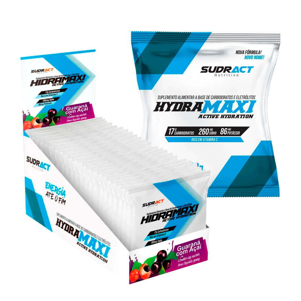 Isotônico em pó Hydramaxi 25 sachês de 20g Sudract + Hydramaxi Pouch Refil 400g - Igual gatorade em pó - Repositor Energético - Carboidratos e Eletrólitos