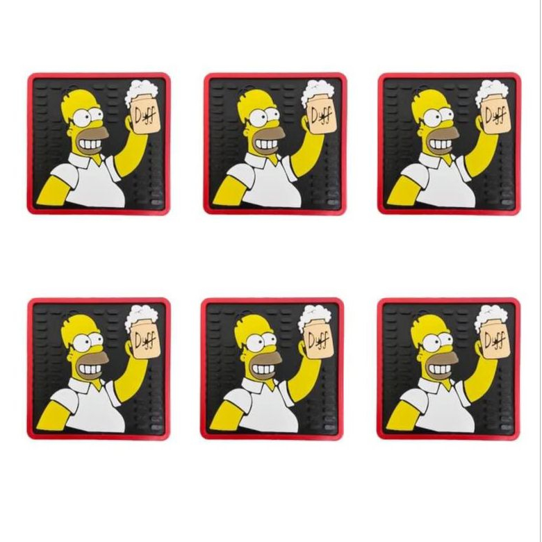 6 Porta Copos Homer Simpson Emborrachado P/ Mesa Escorredor