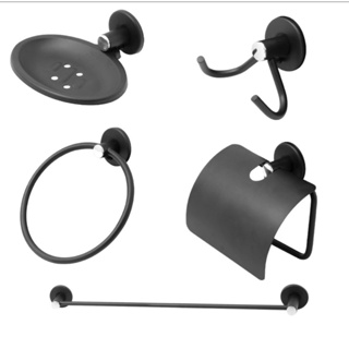 Kit Acessórios Para Banheiro 5 Peças Preto