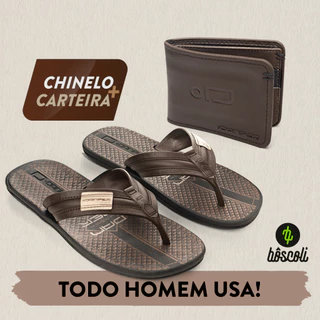 Kit Chinelo de Dedo Sandalia + Carteira Danper Adulto Masculino Macio Confortavel Dia dos Pais