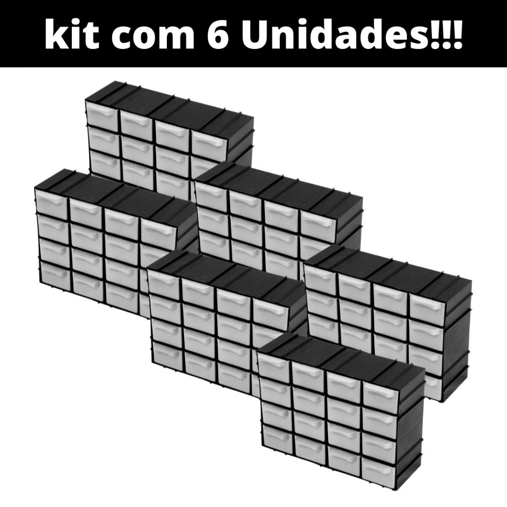 Kit c/ 6 Organizadores Gaveteiros com 16 Gavetas Empilhável p/ Pequenos Objetos Jóias Parafusos Pesca Costura Componentes Eletrônicos
