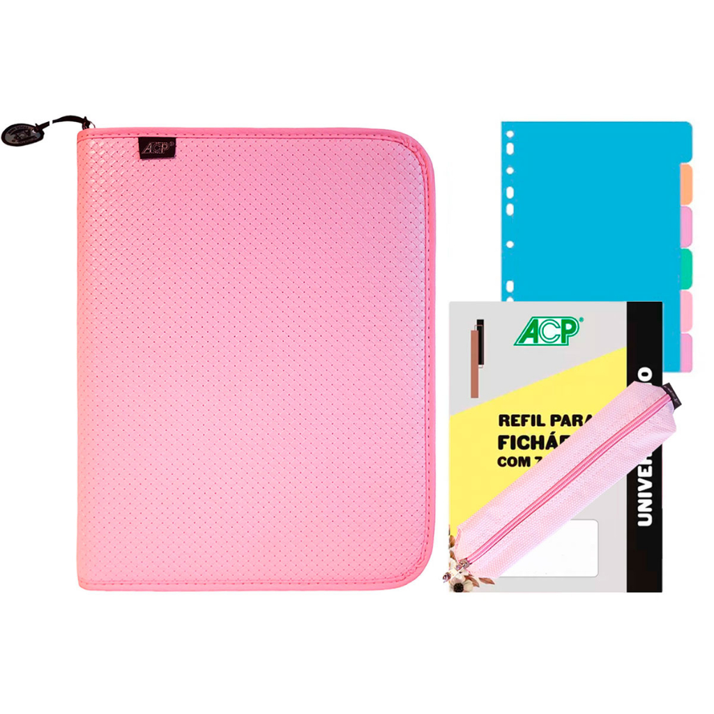Fichário Universitário 4 Argolas Sweet Pastel Com Estojo Acp