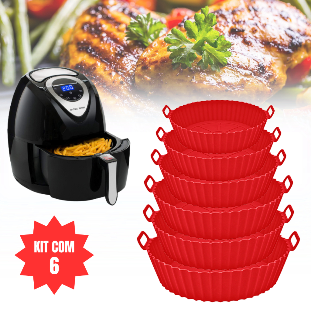 Kit 6 Formas Silicone Para Air Fryer Reutilizável Com Alça