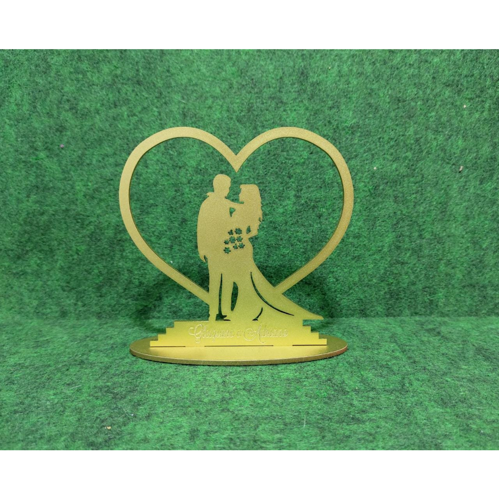 Topo de Bolo Noivos Coração em Volta Personalizado o Nome (Dourado)