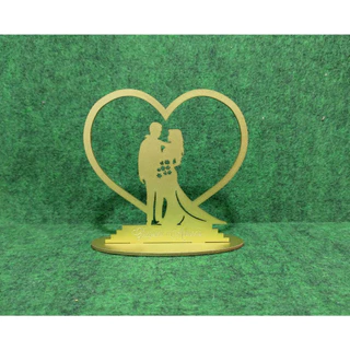 Topo de Bolo Noivos Coração em Volta Personalizado o Nome (Dourado)