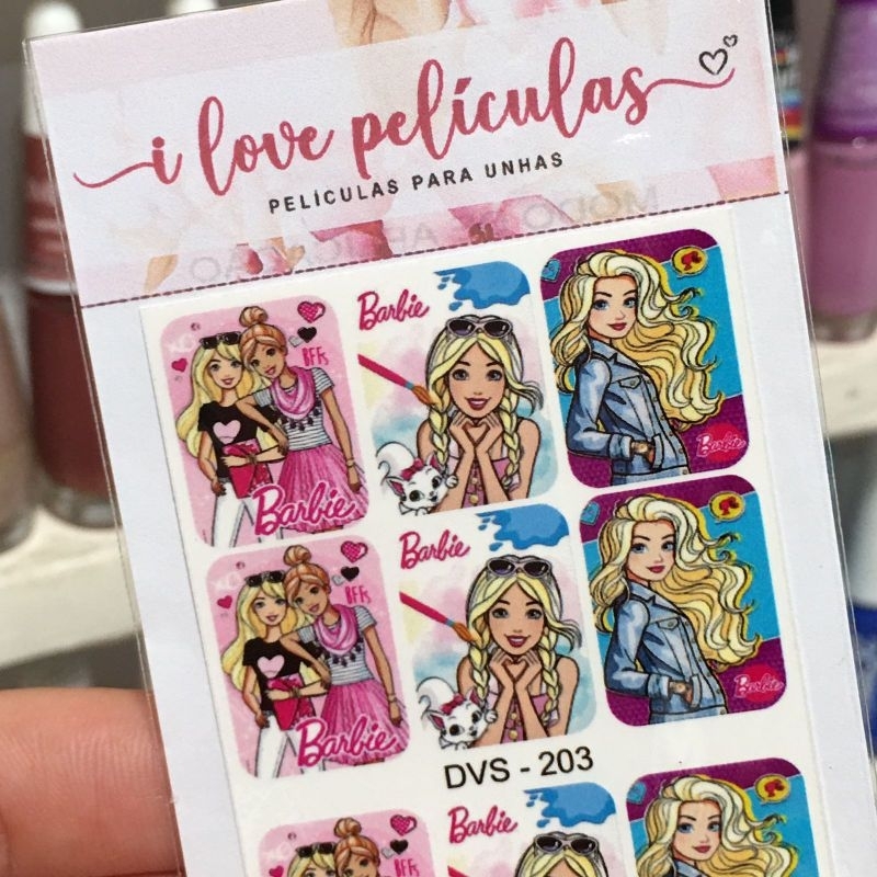 Película de Unha cartelinha com 12 unidades - Barbie, decoração de unha, adesivo para unha.
