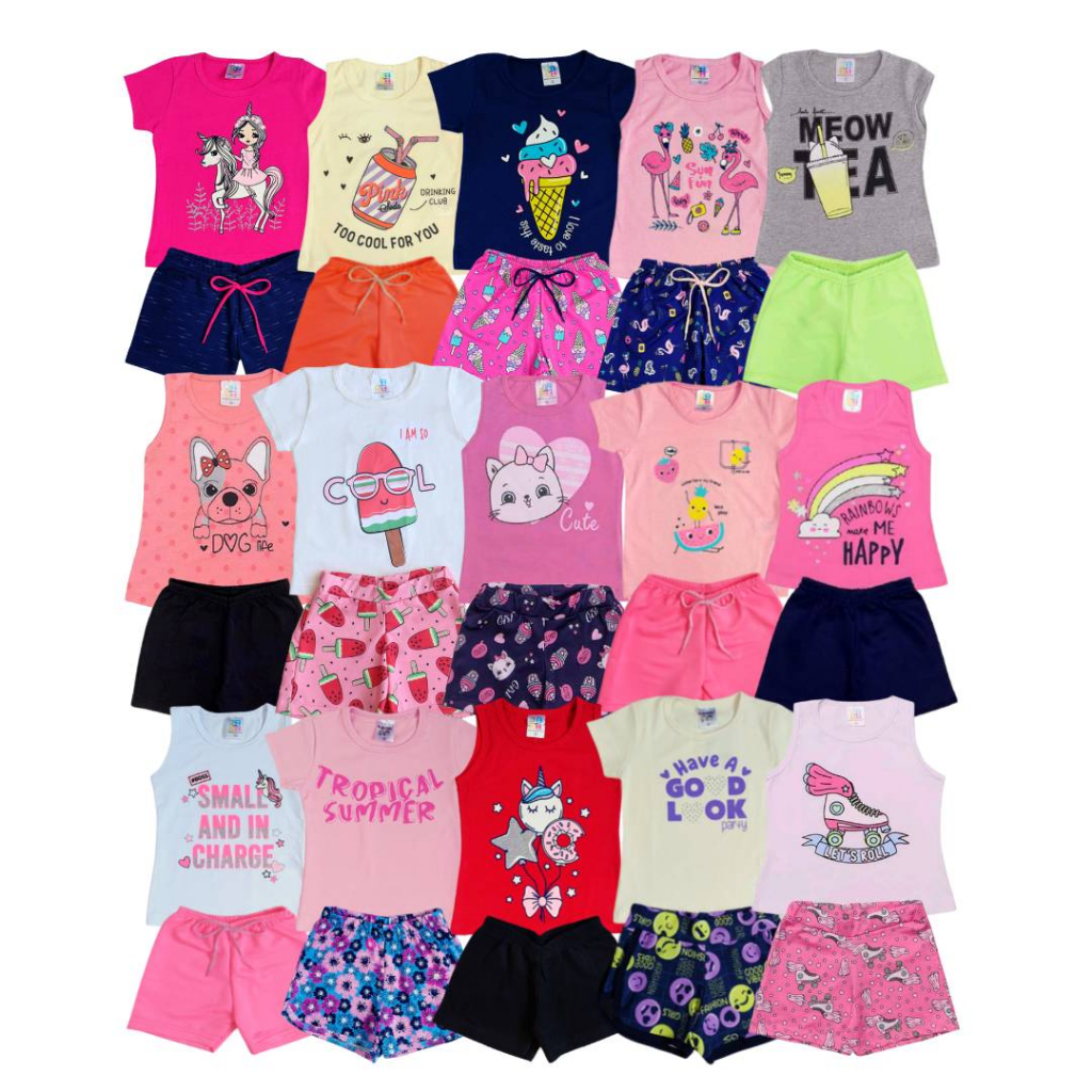 Conjunto Infantil Feminino Cor Única Gola Redonda Manga Longa +