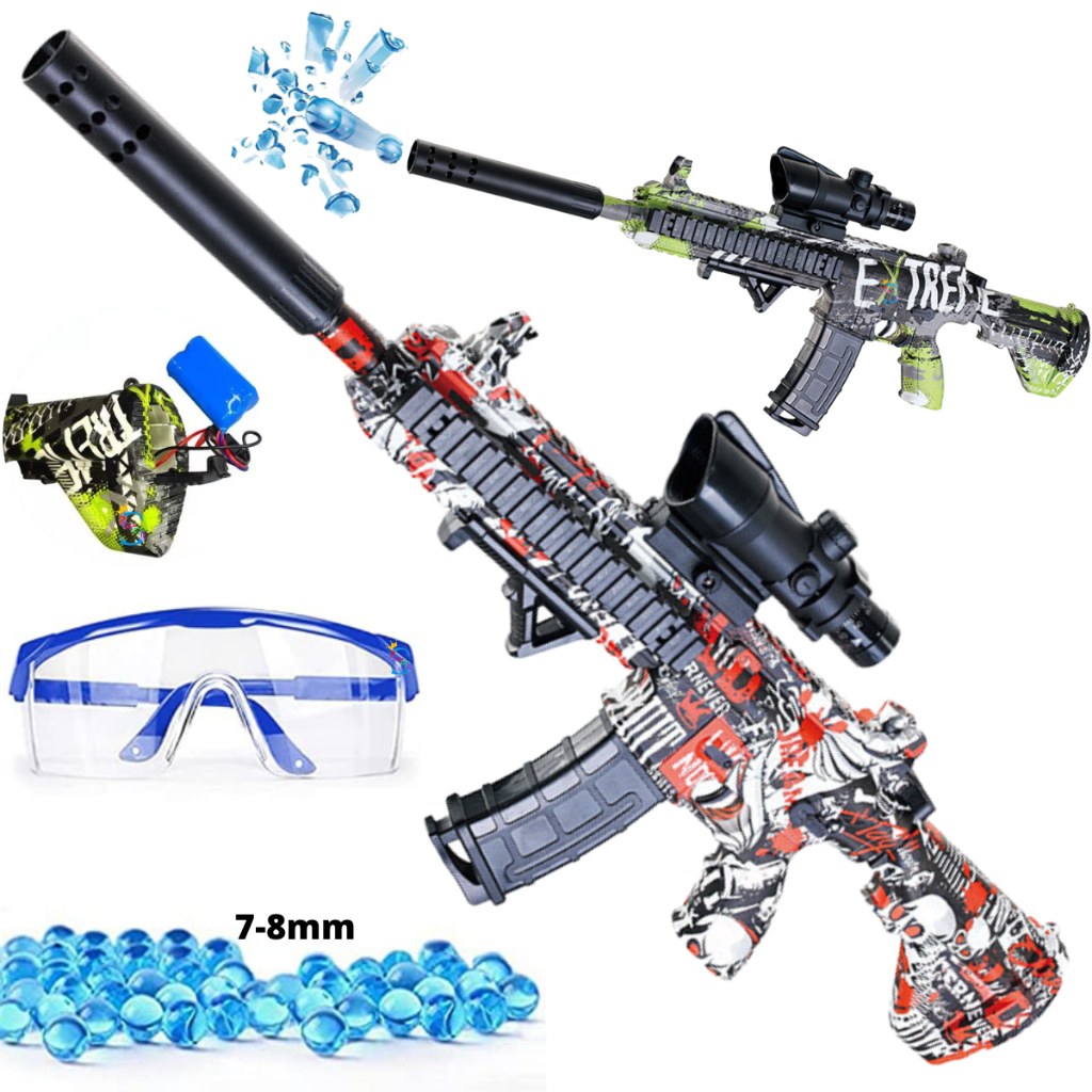 Arminha De Brinquedo Automática Rifle Fuzil Lança Bolinha De Gel Elétrica Recarregável C/ Óculos Metralhadora M-16 Ak-47
