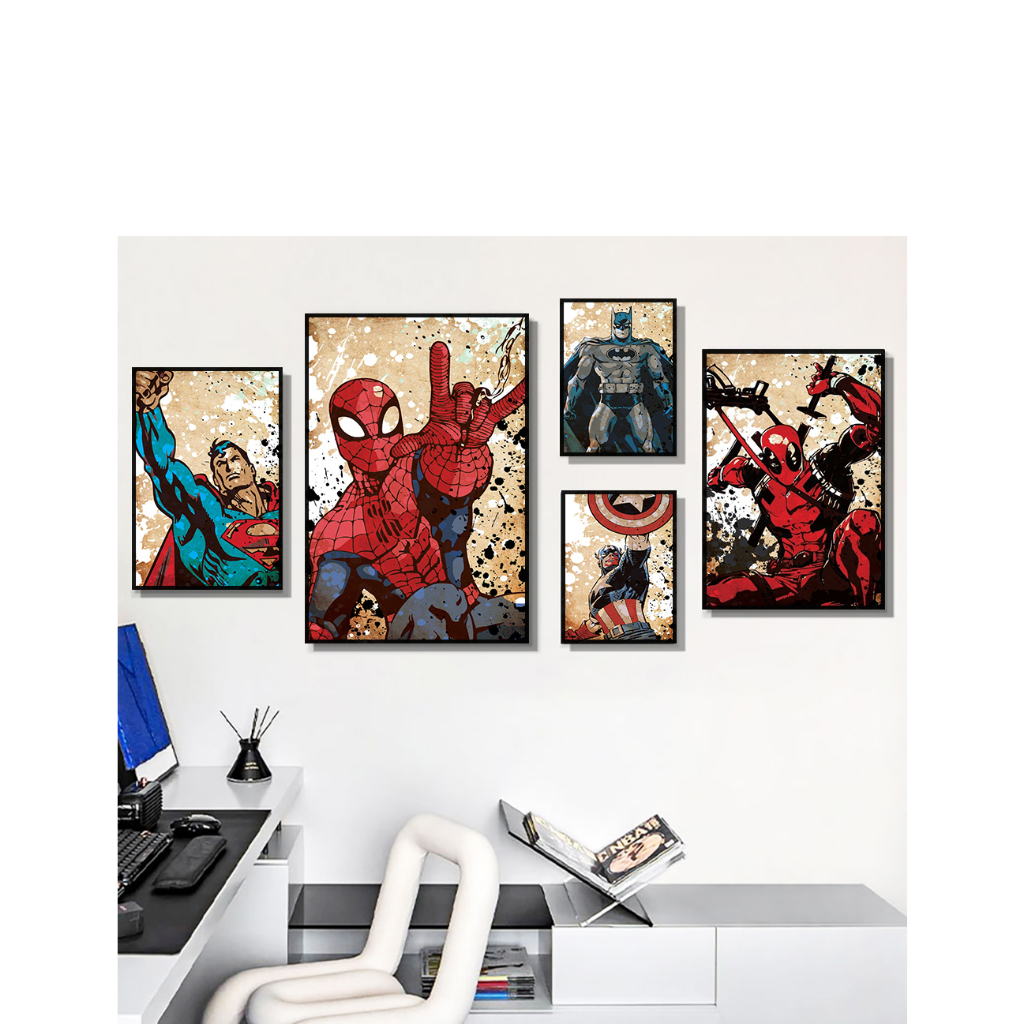 Quadro Decorativo Heroi Super Novidade Homem Aranha Wolverine