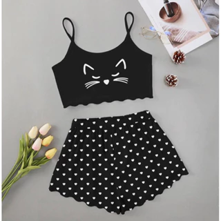 baby doll pijama croped personagens gato cachorro urso