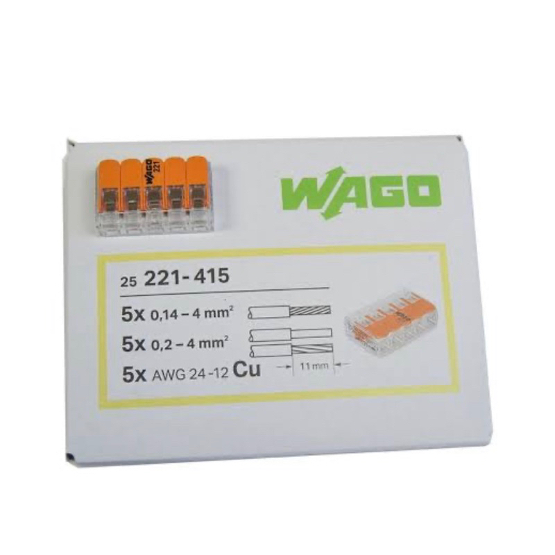 Conector Wago 221-415 5 polos até 4mm- Caixa com 25 peças