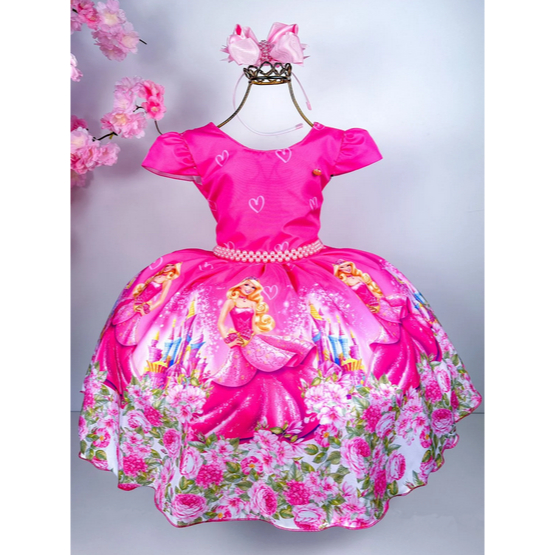 Vestido Infantil Temático Festa da Barbie Colorido - Ss boutique