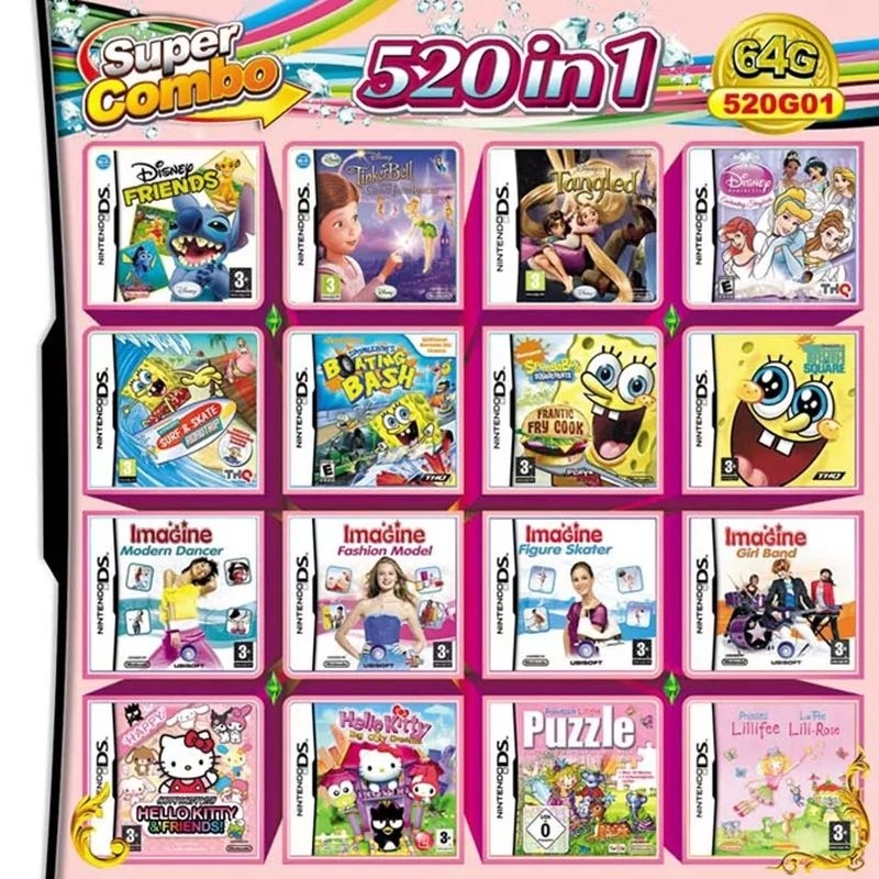 Cartão de jogos NDS 520 in 1 super combo New 3ds