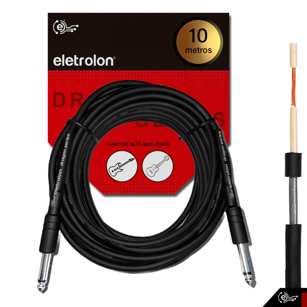 Cabo P10 P10 Mono Para Violão Guitarra Baixo 10m Metros - Eletrolon ...