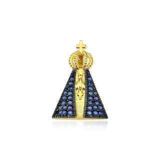 Pingente de ouro 18k Nossa Senhora Aparecida manto azul em Oferta na Shopee