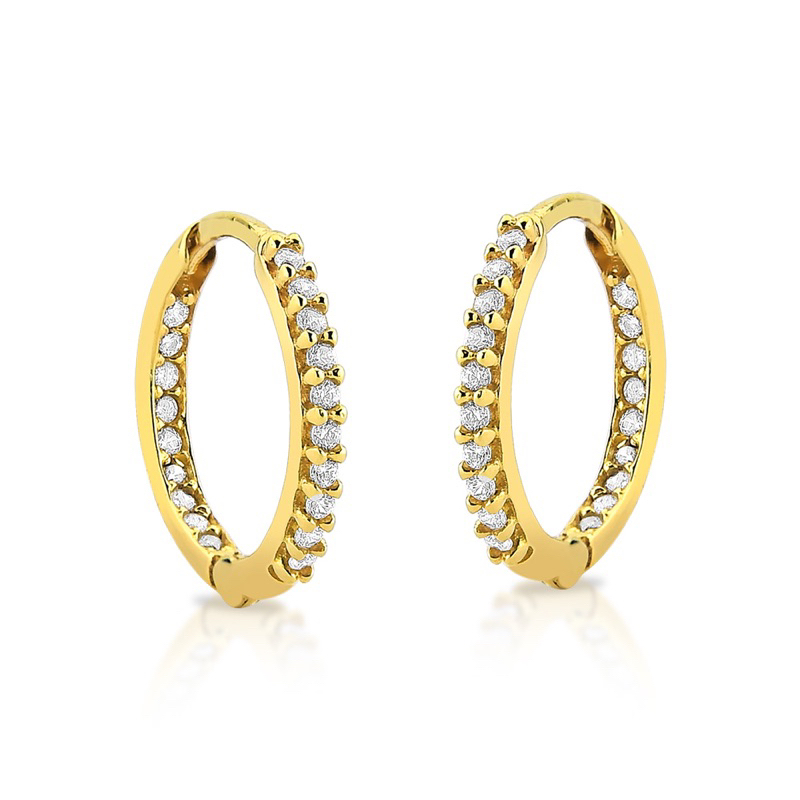 Argola de ouro 18k pequena 10mm cravejada click | Shopee Brasil