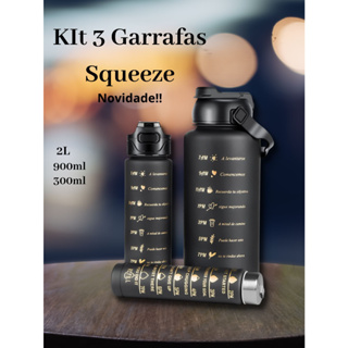 Kit 3 Garrafas de Água PRETA Squeeze Galão Academia Motivacional!!