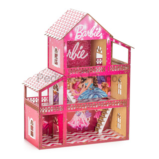 Casa De Boneca Barbie Completa Mdf Branca E Rosa + Kit