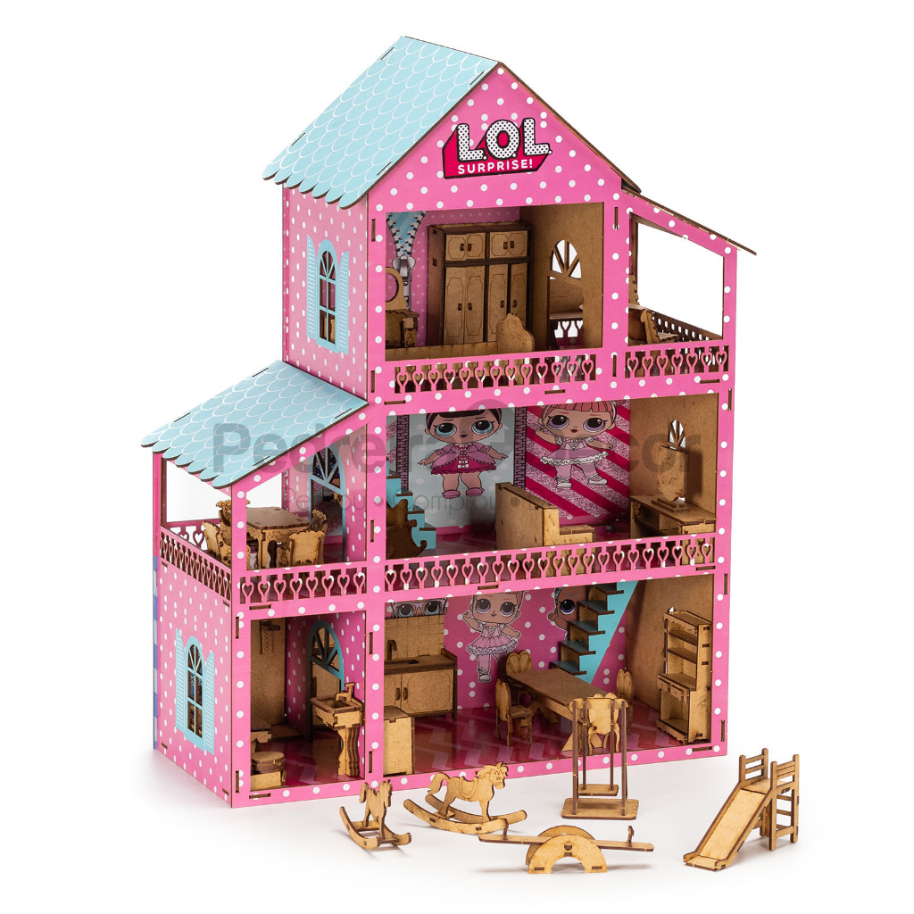 Casa Casinha P/barbie/polly/lol Grande 80cm + 25móveis Mdf em
