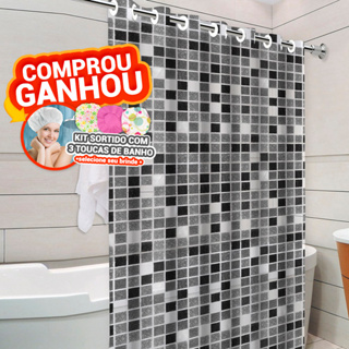 Cortina Box Pastilha com Ilhós 100% PVC Moderna Antimofo Resistente - Envio Já