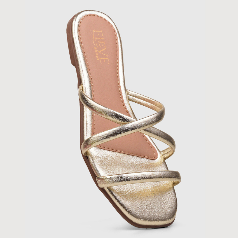 Rasteirinha Feminina rasteira baixa bico quadrado Brilho e Tiras Confort