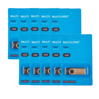 Kit 10 Pendrive 4gb Twist Usb Preto Multilaser Pd586 Atacado