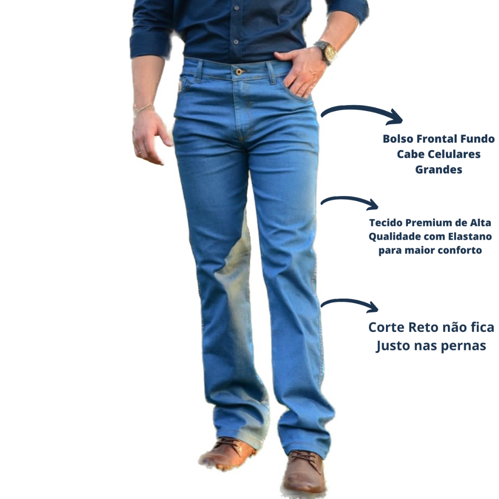 Calça Masculina Jeans Com Elastano Básica Tradicional Serviço Trabalho