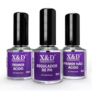 Kit Preparadores X&D Primer Ácido + Primer Não Ácido + Regulador De PH Unhas De Gel Acrigel E Porcelana