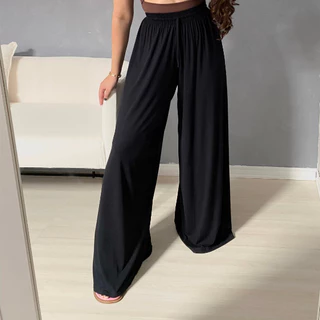 CALÇA PANTALONA PRETA feminina Crepe Duna Wide Leg
