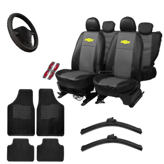 kit capa banco carro em couro tapete + palhetas automotivas + volante chevrolet corsa astra agile celta