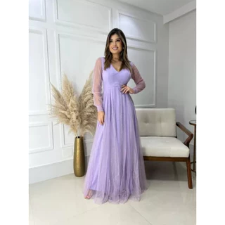 Vestido de Festa Renata Manga longa roupas femininas Madrinhas Mae de noivo