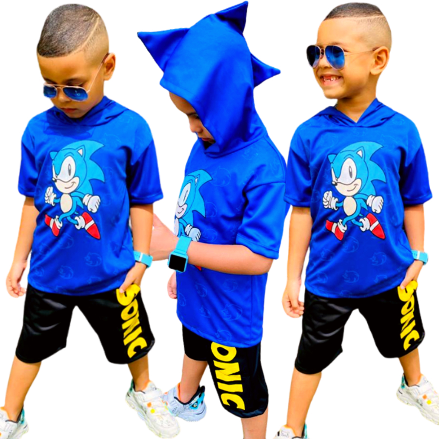 Camiseta Infantil Estampa Sonic Correndo - Tam 4 a 12 Anos Azul