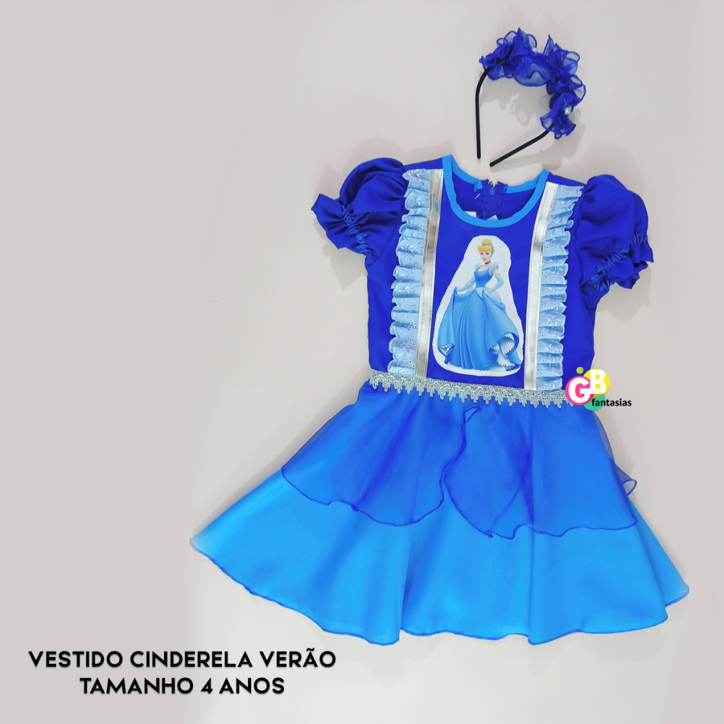 Vestido Infantil Cinderela Brinde Disney Tam 4 a 10