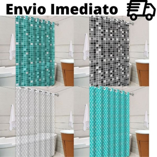 Cortina Box Banheiro Pastilhas Preta Verde 3D Azul Tiffany e 3D Translucida com Ilhós PVC Antimofo 1,98x1,38 Impermeável