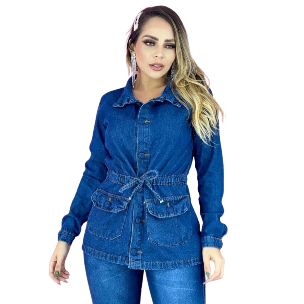 Jaqueta jeans hot sale feminina acinturada