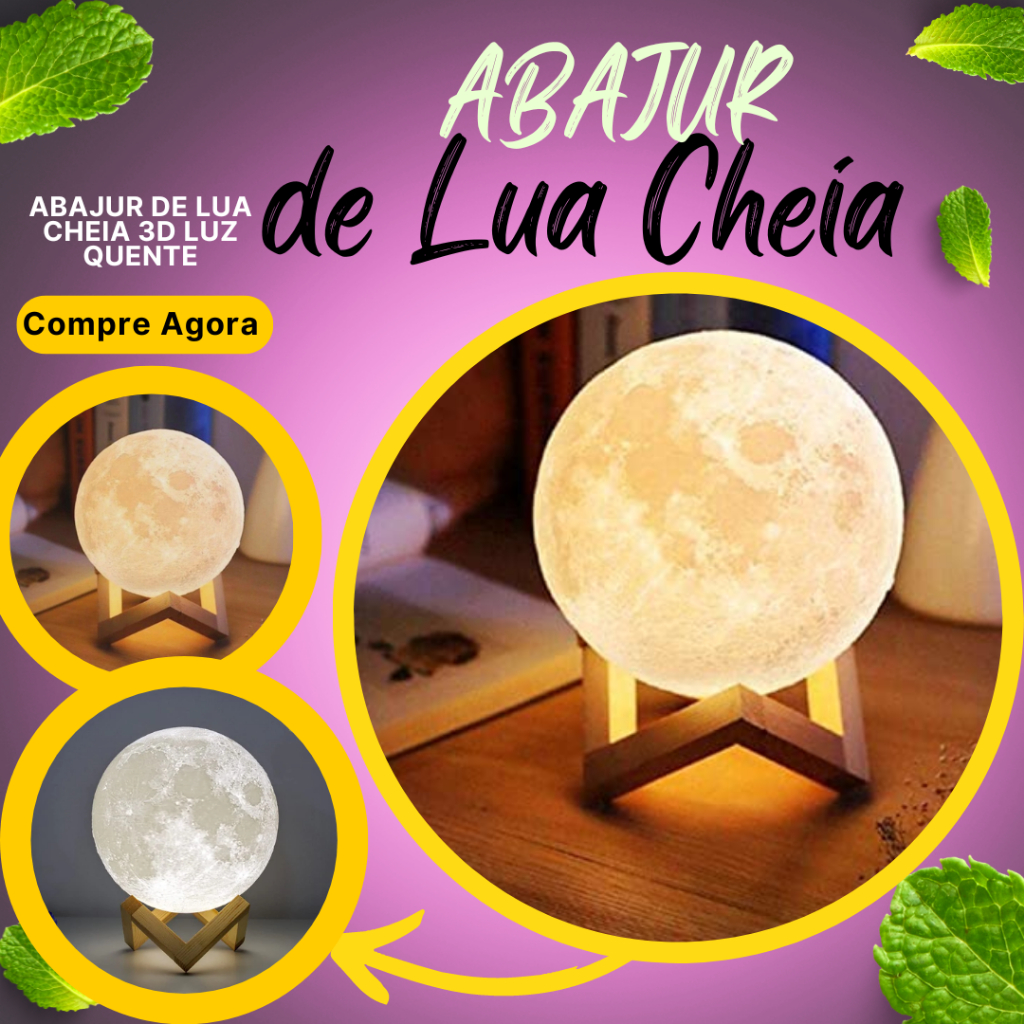 Abajur Luminária de Lua Cheia 3D 11cm com Suporte e Pilha Shopee Brasil