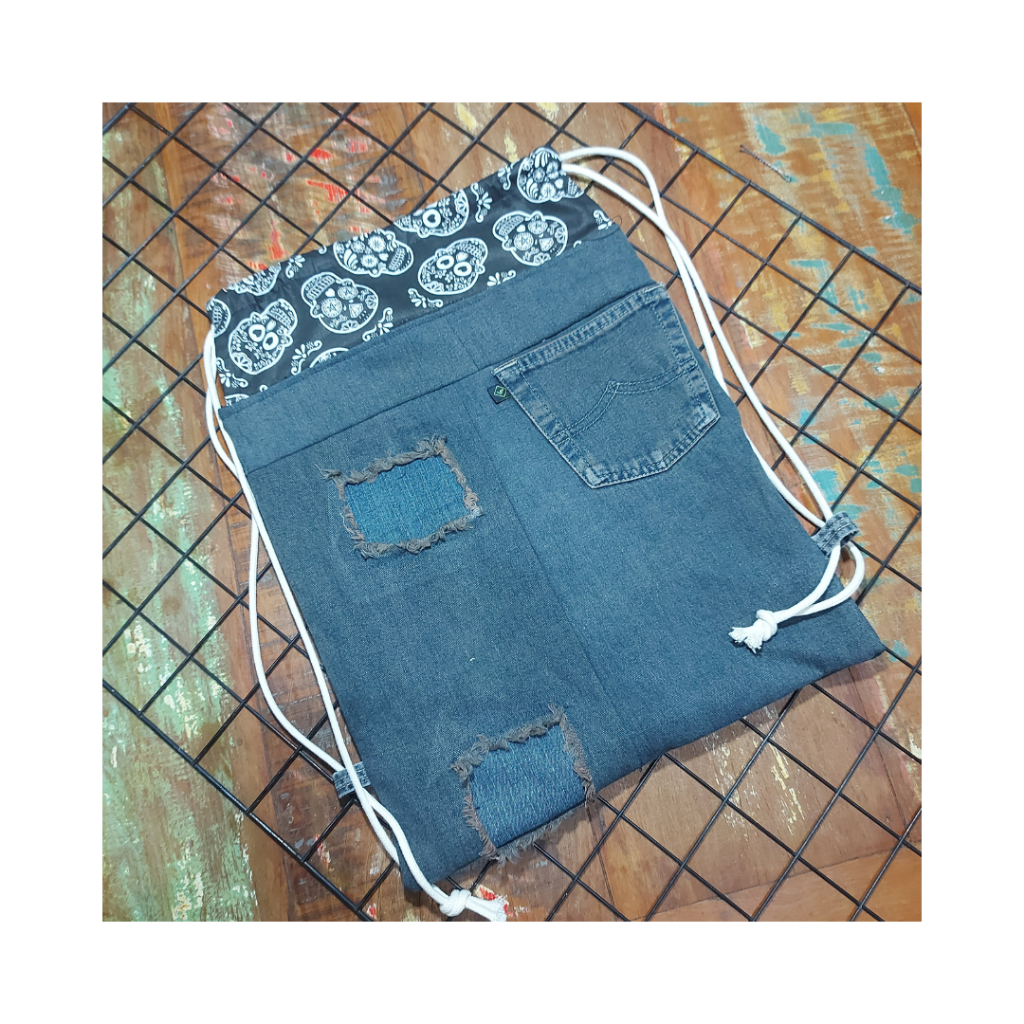 Mochila Saco Jeans MasculinaTreinamento Clube Moto Com Forro