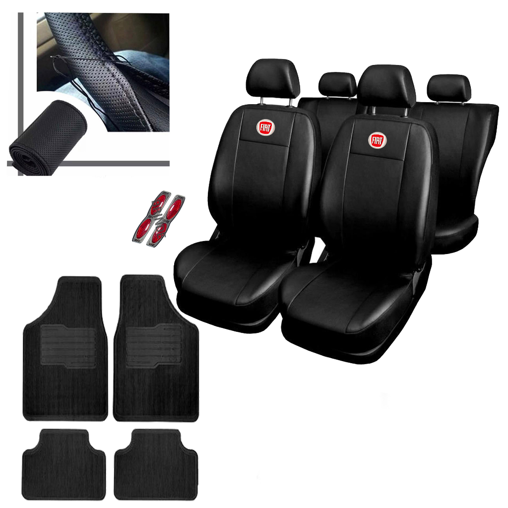 kit Capa de Banco Automotivo em Couro volante de costurar tapete de borracha protetor para porta carros Para Todos os Modelos Fiat Palio Uno Siena Idea Argo Cronos Tipo Strada Fiorino Grand Siena