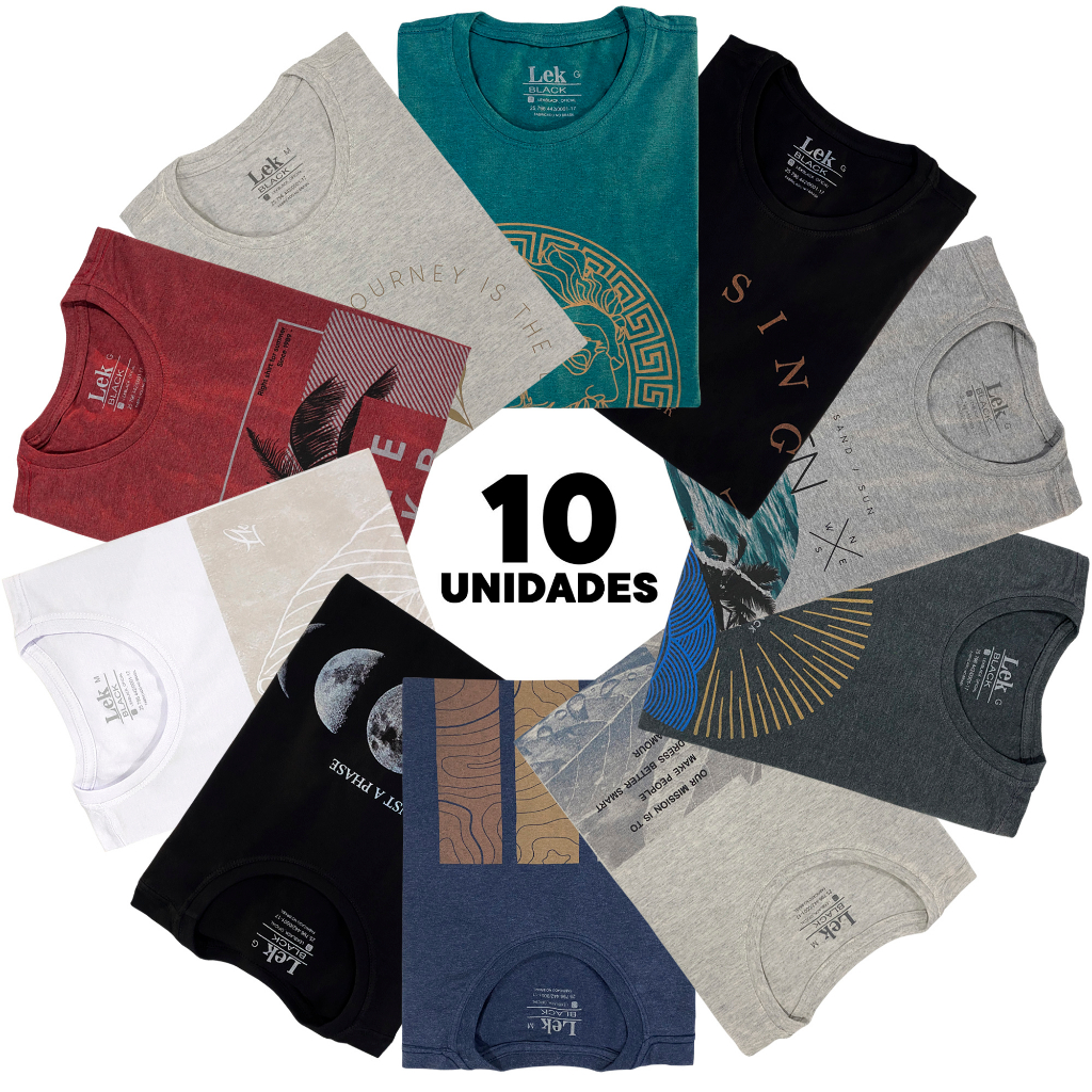Kit com 10 Camisetas Masculinas Estampadas em Algodão Premium - Blusas ...
